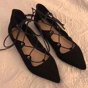 Black Suede-like criss-cross lace flats